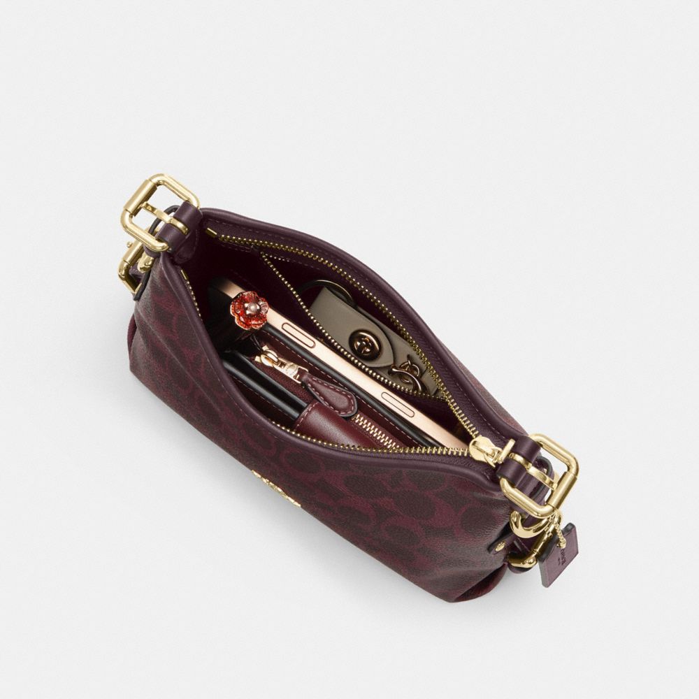 Coach Laurel Shoulder Bag 22 With Buckles In Signature Canvas Gold/Black Currant