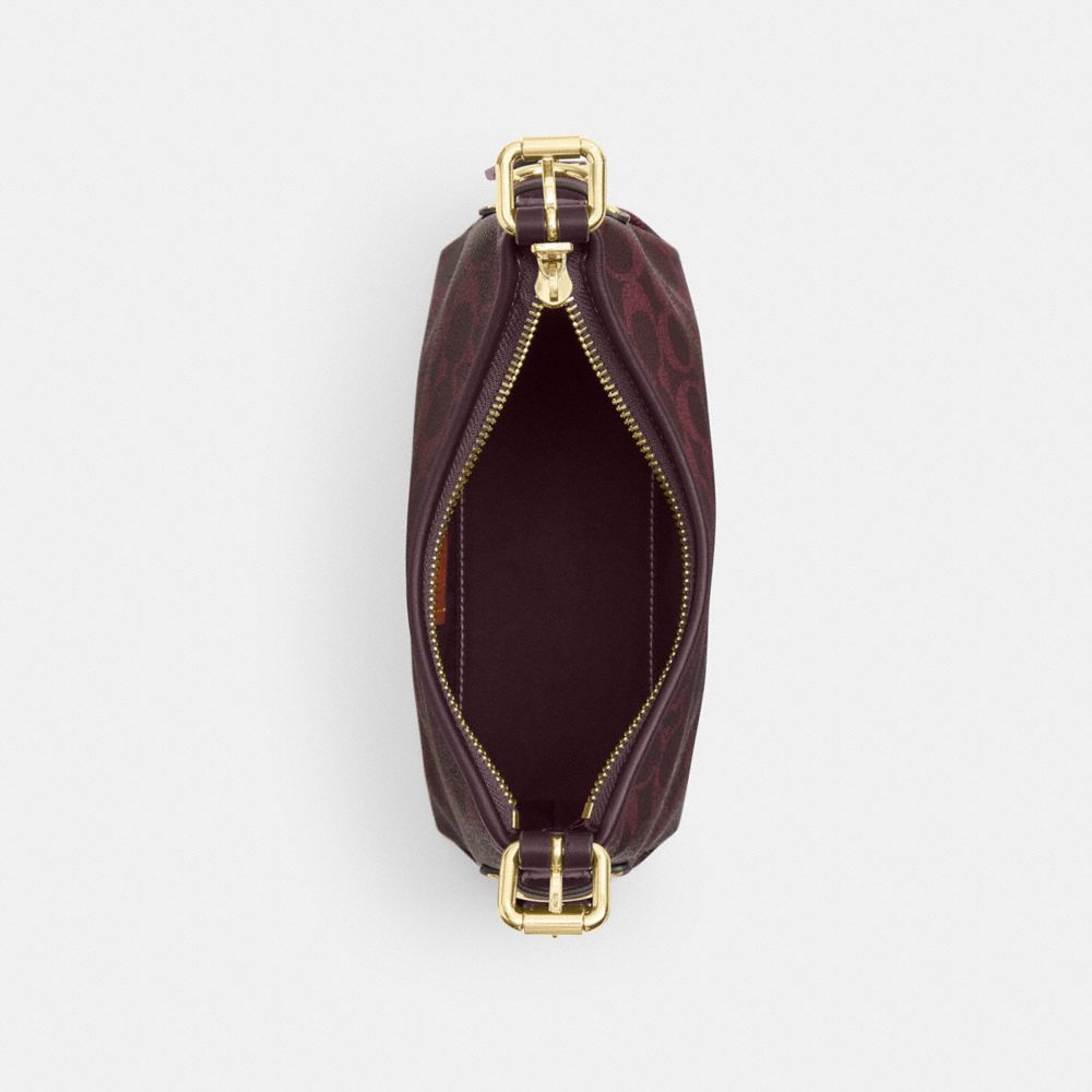 Coach Laurel Shoulder Bag 22 With Buckles In Signature Canvas Gold/Black Currant