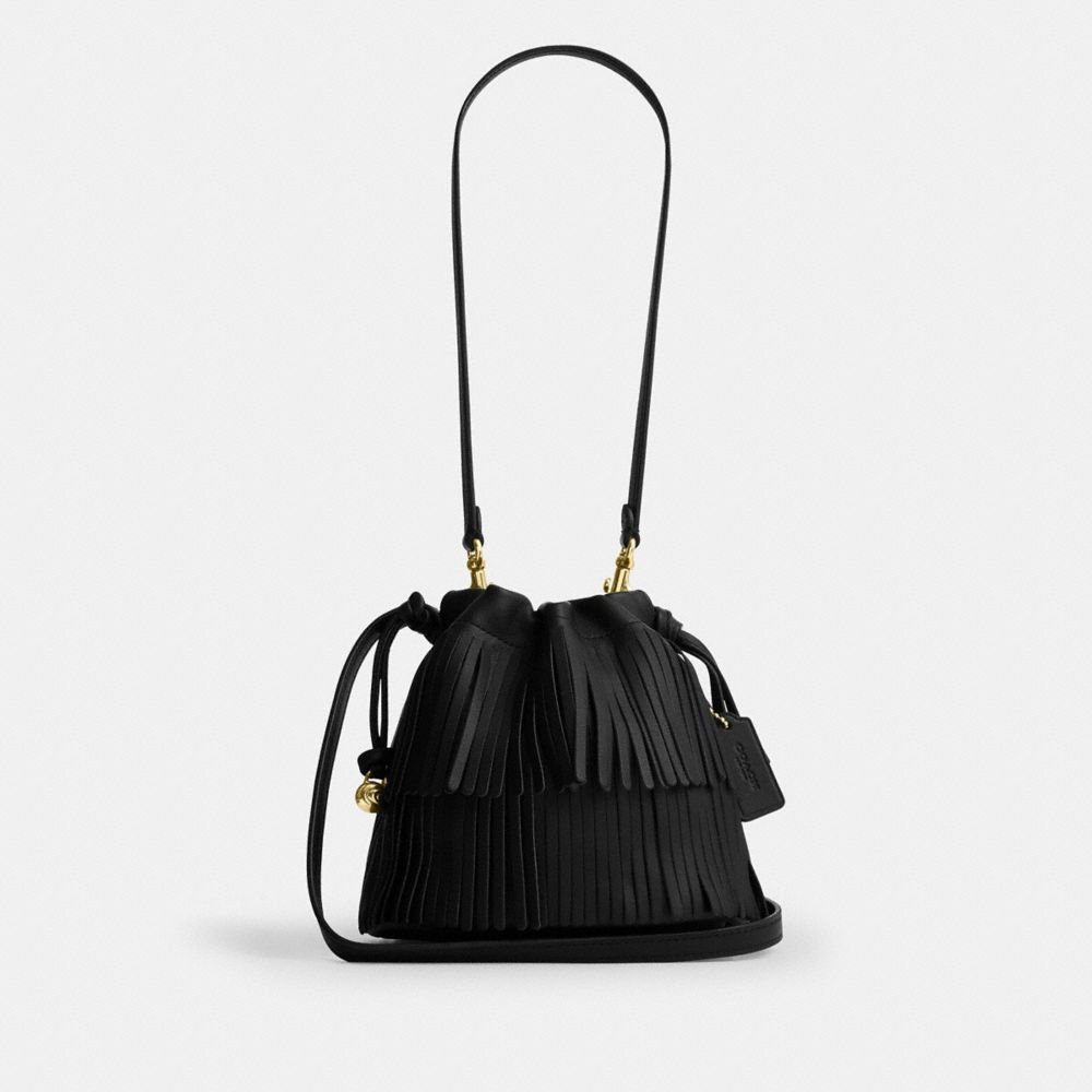 Coach Faye Mini Drawstring Bag With Fringe Gold/Black