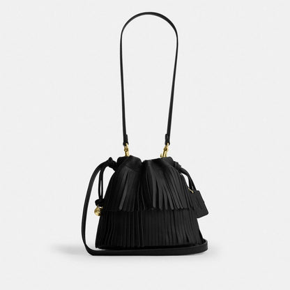 Coach Faye Mini Drawstring Bag With Fringe Gold/Black