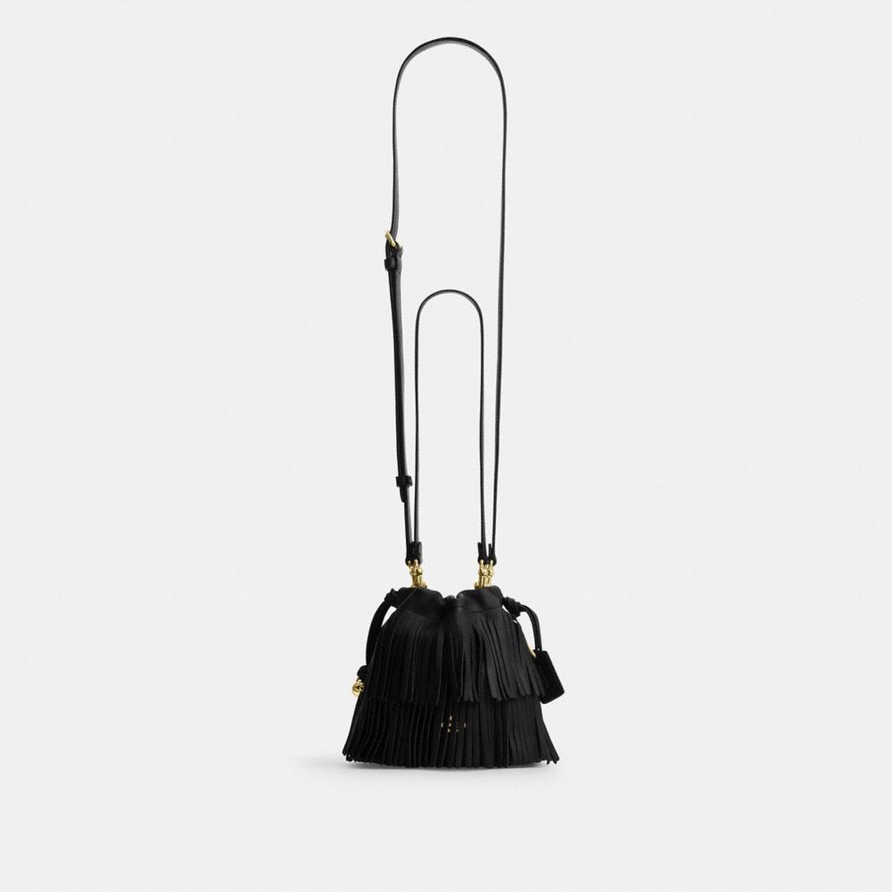 Coach Faye Mini Drawstring Bag With Fringe Gold/Black