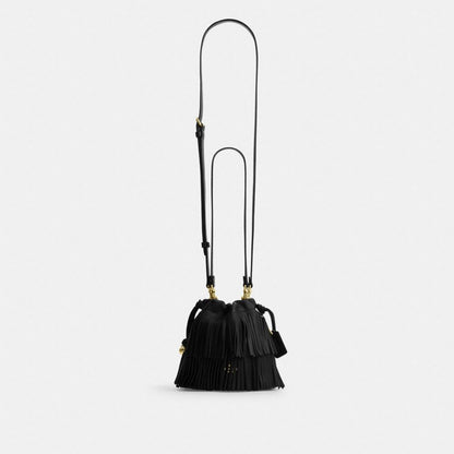 Coach Faye Mini Drawstring Bag With Fringe Gold/Black