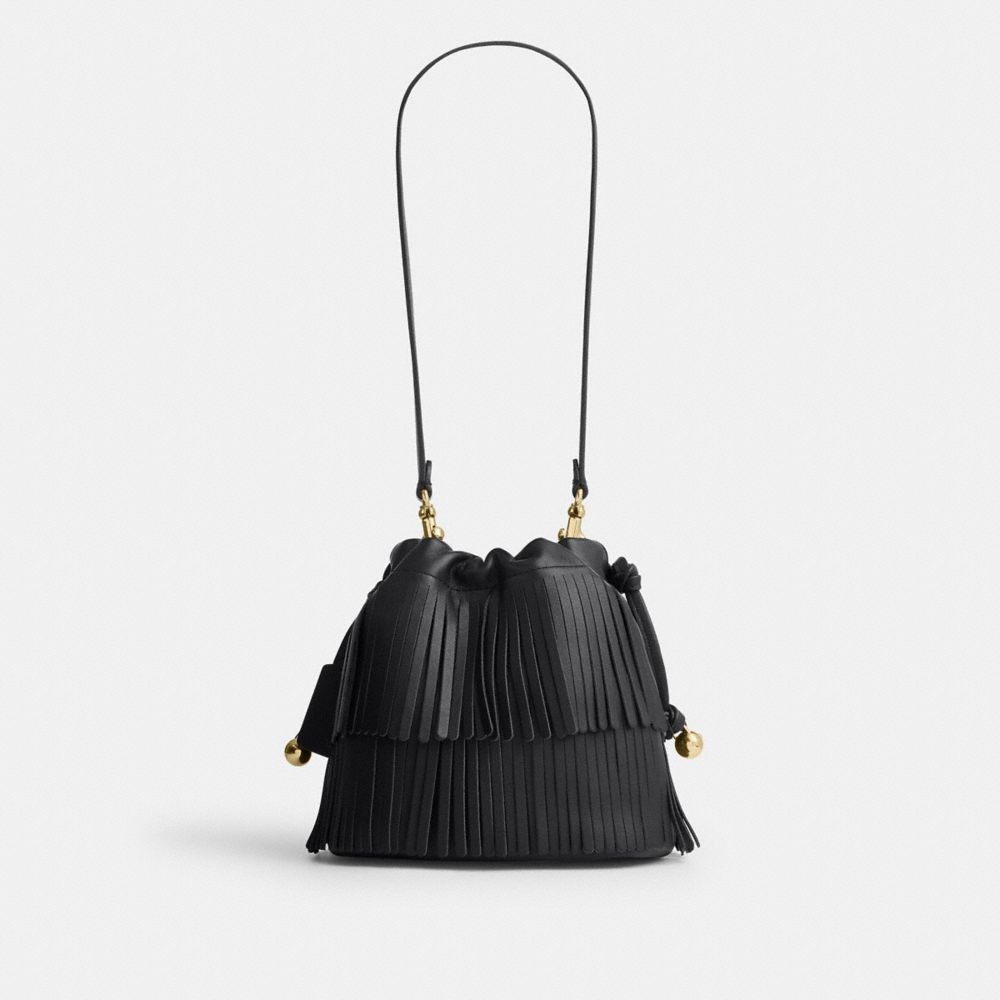 Coach Faye Mini Drawstring Bag With Fringe Gold/Black