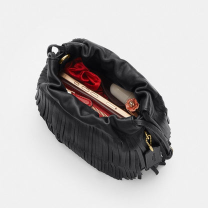 Coach Faye Mini Drawstring Bag With Fringe Gold/Black