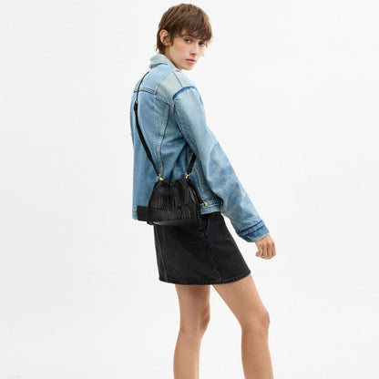 Coach Faye Mini Drawstring Bag With Fringe Gold/Black