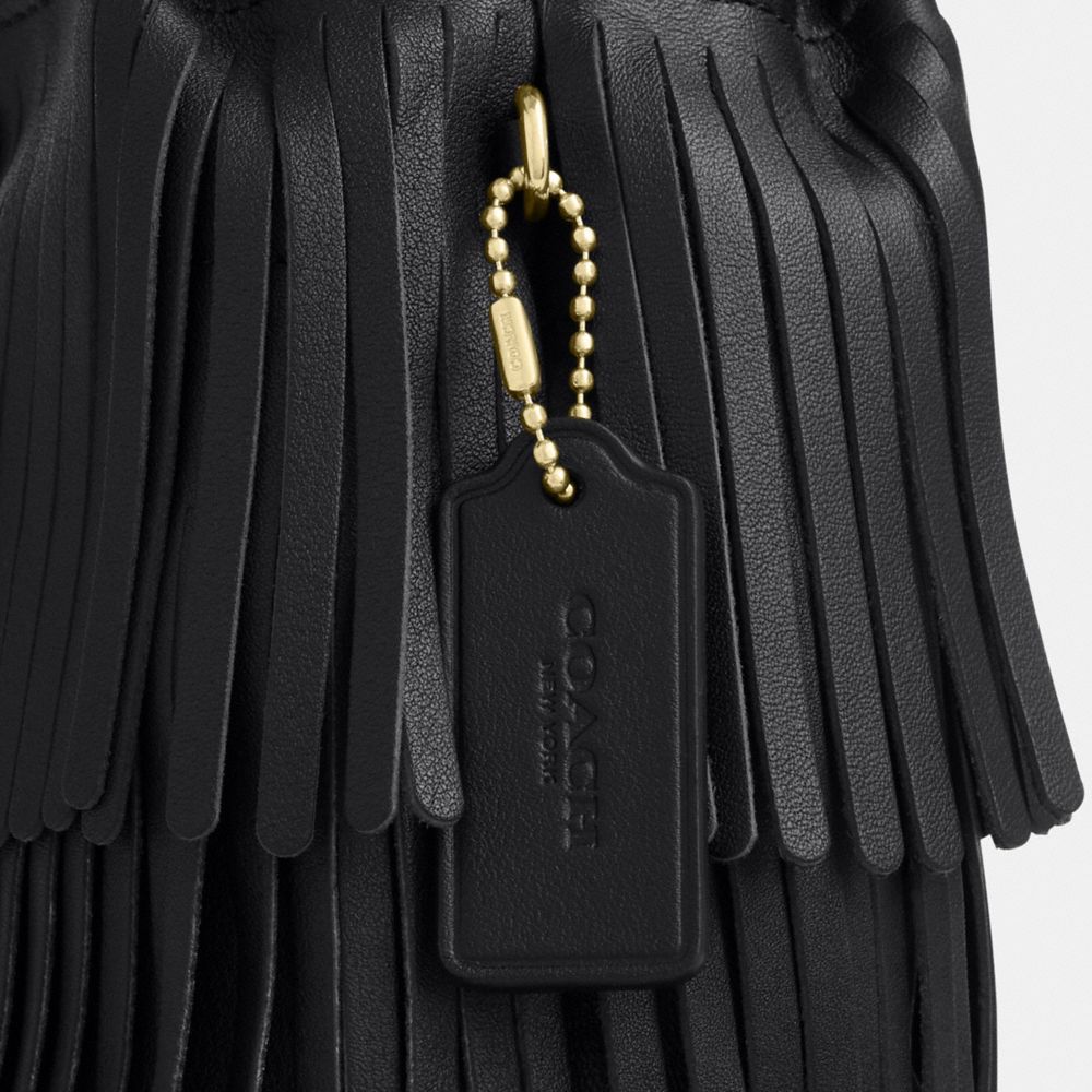 Coach Faye Mini Drawstring Bag With Fringe Gold/Black
