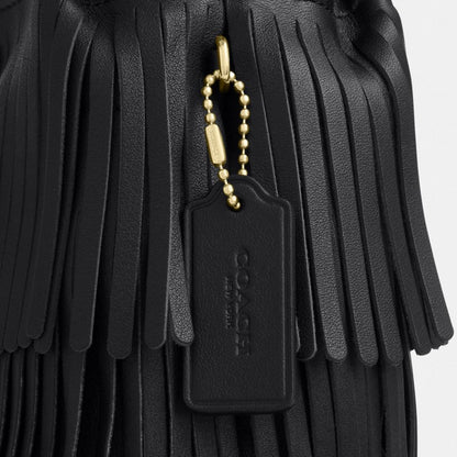Coach Faye Mini Drawstring Bag With Fringe Gold/Black