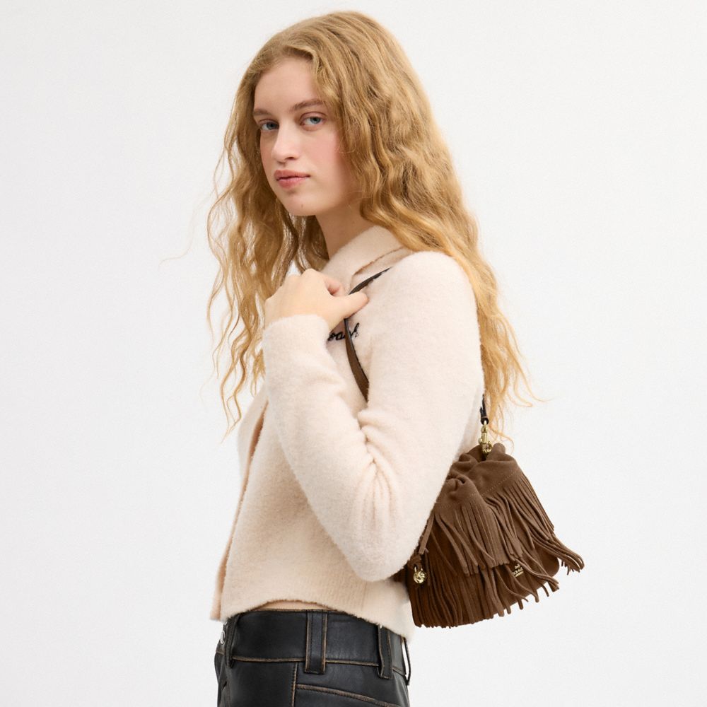 Coach Faye Mini Drawstring Bag With Fringe Im/Cedar