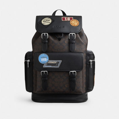 Coach Sprint Backpack In Signature Canvas With Patches Sv/Walnut/Black