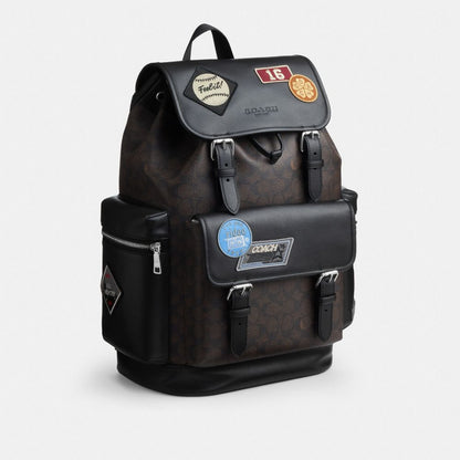 Coach Sprint Backpack In Signature Canvas With Patches Sv/Walnut/Black