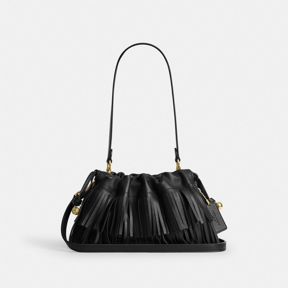 Coach Faye Shoulder Bag With Fringe Gold/Black