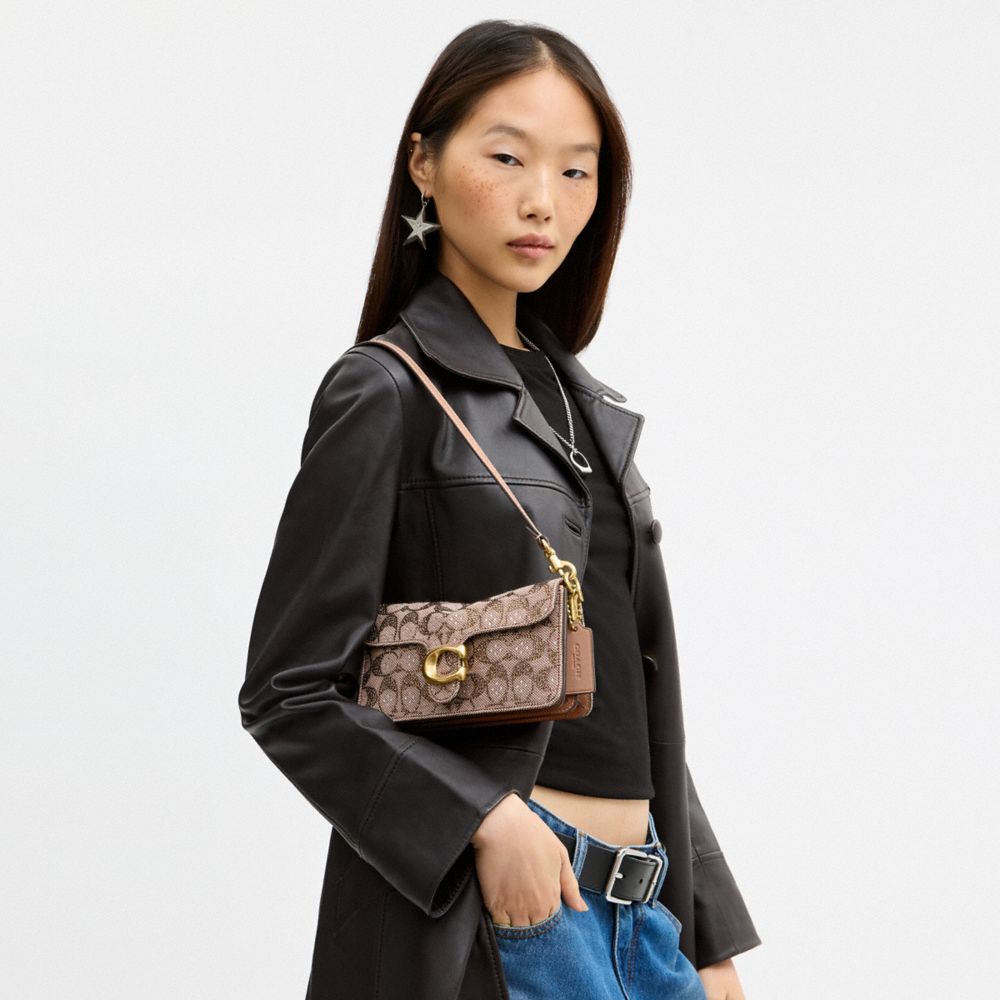 Coach Soft Tabby Shoulder Bag 20 In Crystal Signature Jacquard Brass/Mushroom