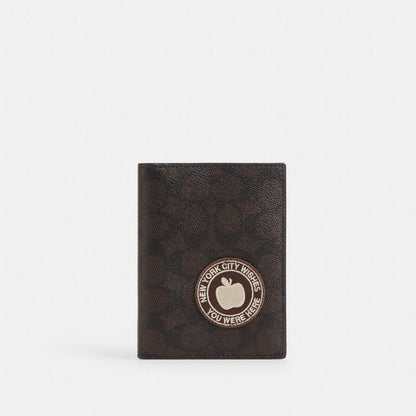 Coach Passport Card Case In Signature Canvas With Patches Sv/Walnut/Black