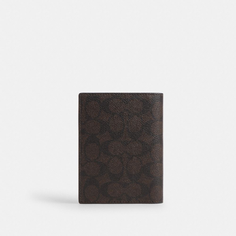 Coach Passport Card Case In Signature Canvas With Patches Sv/Walnut/Black