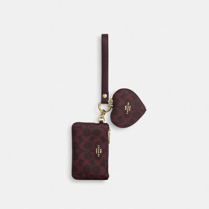 Coach Wristlet And Heart Pouch In Signature Canvas Gold/Black Currant