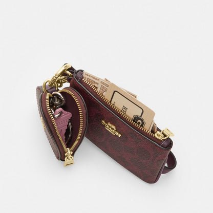 Coach Wristlet And Heart Pouch In Signature Canvas Gold/Black Currant