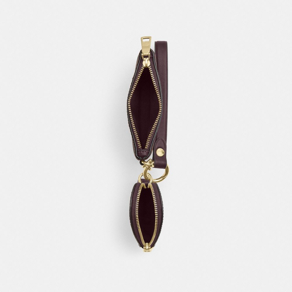 Coach Wristlet And Heart Pouch In Signature Canvas Gold/Black Currant