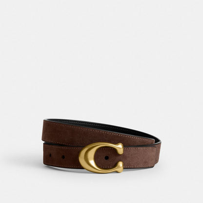 Coach Sculpted C Buckle Reversible Belt, 25MM B4/Dark Chocolate Black