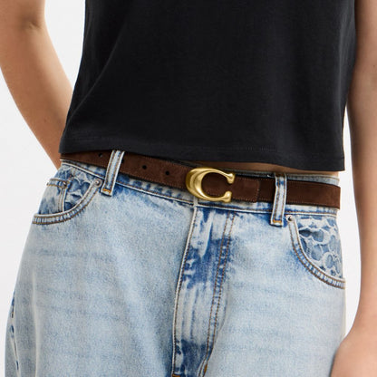 Coach Sculpted C Buckle Reversible Belt, 25MM B4/Dark Chocolate Black
