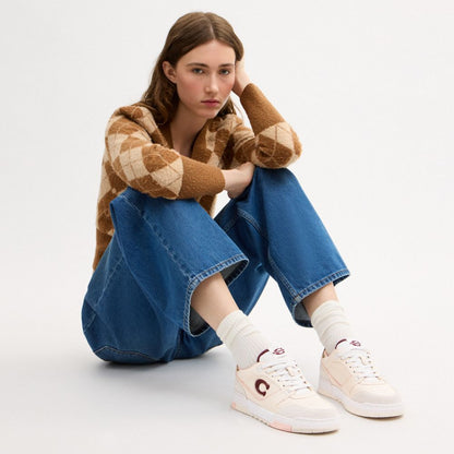 Women's Coach Soho Sneaker With Signature Jacquard Chalk Dark Cherry