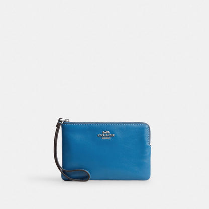 Coach Corner Zip Wristlet Silver/Blue Jay