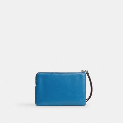 Coach Corner Zip Wristlet Silver/Blue Jay