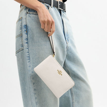 Coach Large Corner Zip Wristlet Gold/Chalk