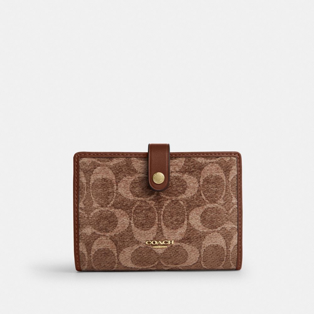 Coach 2-In-1 Wallet In Signature Chenille Gold/Light Khaki/Vintage Brown
