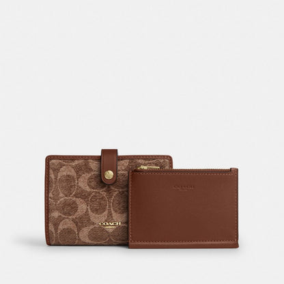 Coach 2-In-1 Wallet In Signature Chenille Gold/Light Khaki/Vintage Brown