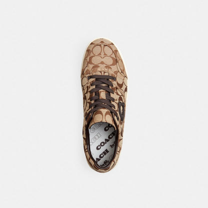 Women's Coach Soft Soho Sneaker In Signature Sateen Jacquard Tan Dark Chocolate