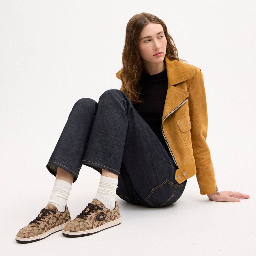 Women's Coach Soft Soho Sneaker In Signature Sateen Jacquard Tan Dark Chocolate