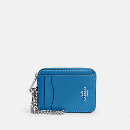 Coach Zip Card Case Silver/Blue Jay