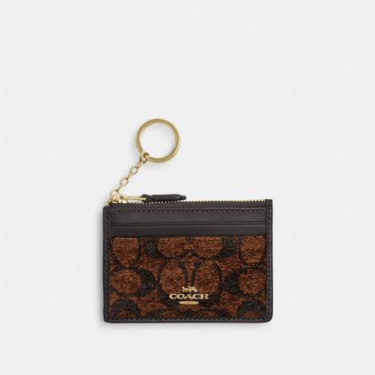 Coach Mini Skinny ID Case In Signature Chenille Gold/Truffle