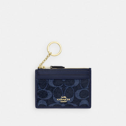 Coach Mini Skinny ID Case In Signature Chenille Gold/Navy