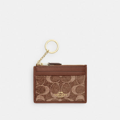 Coach Mini Skinny ID Case In Signature Chenille Gold/Light Khaki/Vintage Brown