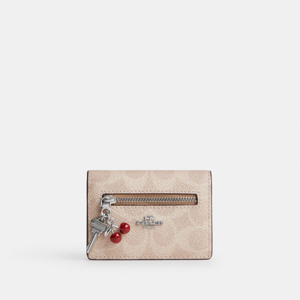 Coach Card Case With Charms In Signature Canvas Silver/Sand/Taupe