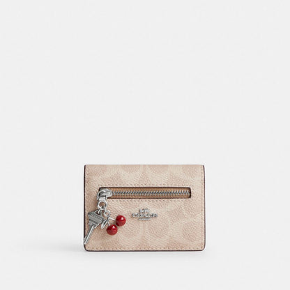 Coach Card Case With Charms In Signature Canvas Silver/Sand/Taupe