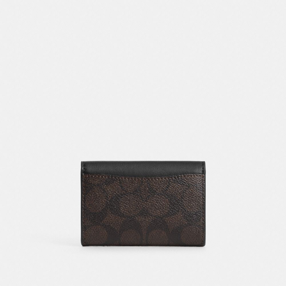 Coach Flap Card Case In Signature Canvas Gold/Walnut/Black