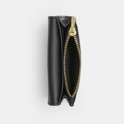 Coach Flap Card Case In Signature Canvas Gold/Walnut/Black