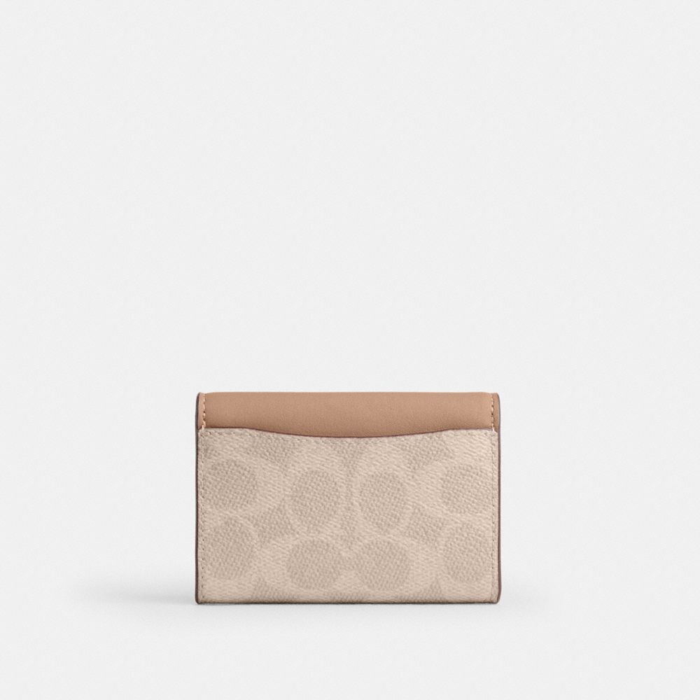Coach Flap Card Case In Signature Canvas Silver/Sand/Taupe
