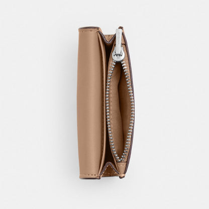 Coach Flap Card Case In Signature Canvas Silver/Sand/Taupe