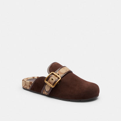 Women's Coach Archival Buckle Clog With Signature Jacquard Chocolate Brown