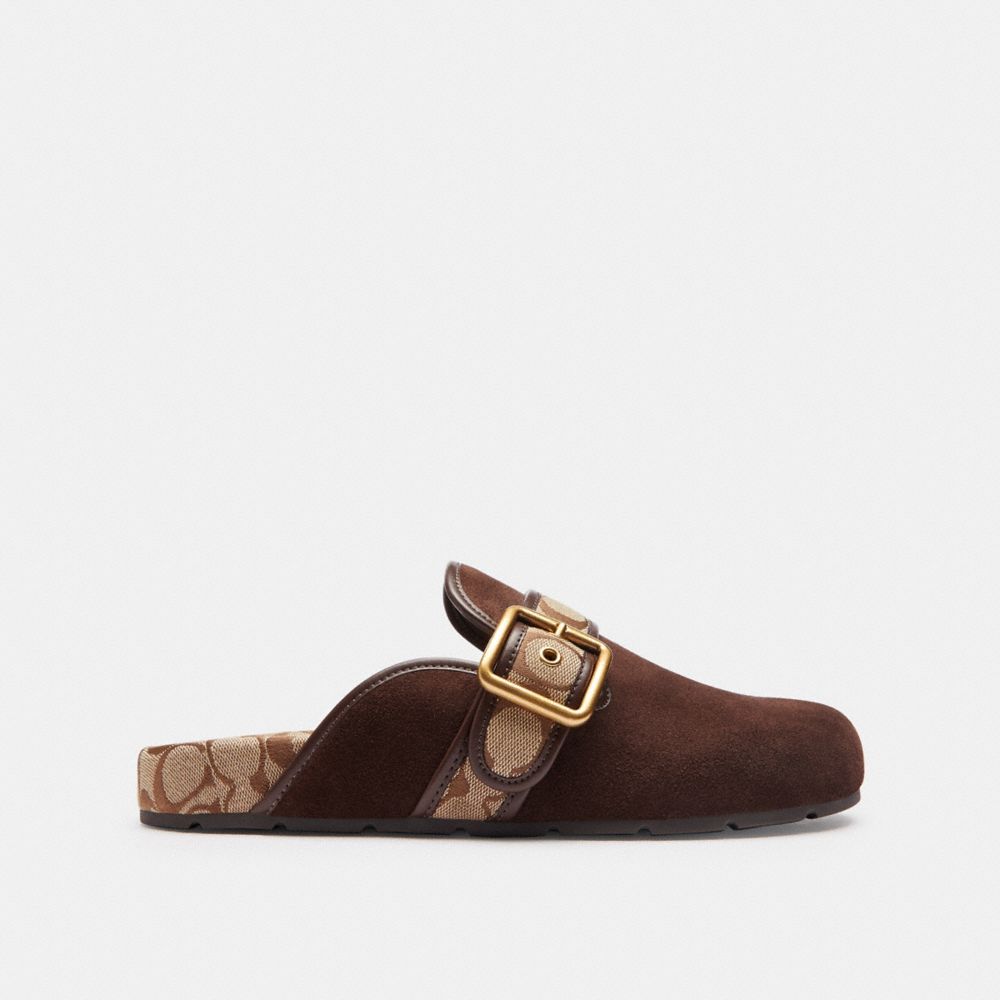 Women's Coach Archival Buckle Clog With Signature Jacquard Chocolate Brown