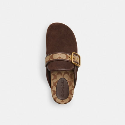 Women's Coach Archival Buckle Clog With Signature Jacquard Chocolate Brown