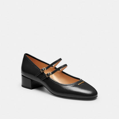 Women's Coach Double Buckle Block Heel Mary Jane Black