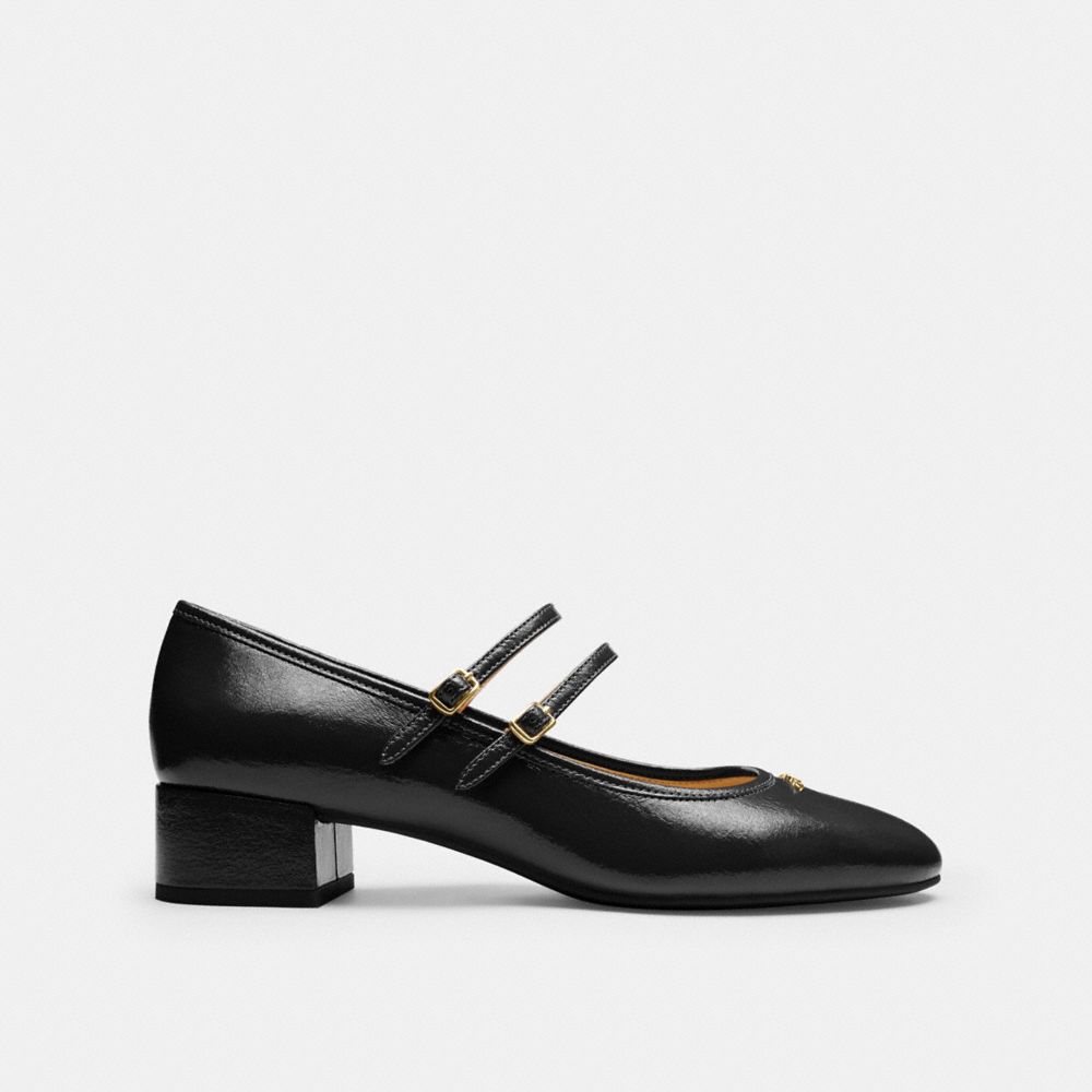 Women's Coach Double Buckle Block Heel Mary Jane Black