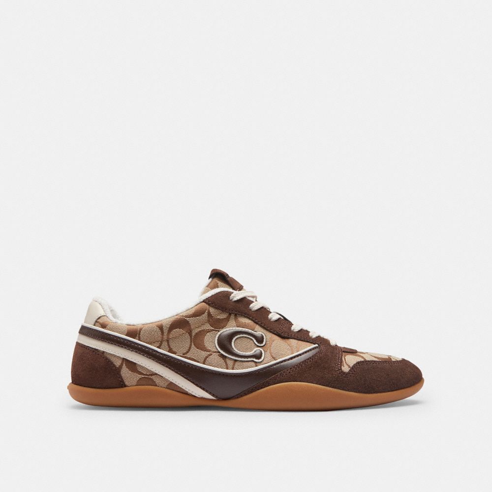 Men's Coach Track Sneaker In Signature Jacquard Tan Dark Chocolate