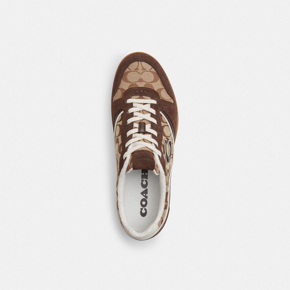 Men's Coach Track Sneaker In Signature Jacquard Tan Dark Chocolate