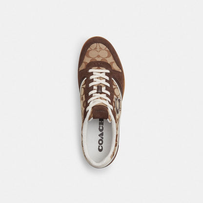 Men's Coach Track Sneaker In Signature Jacquard Tan Dark Chocolate