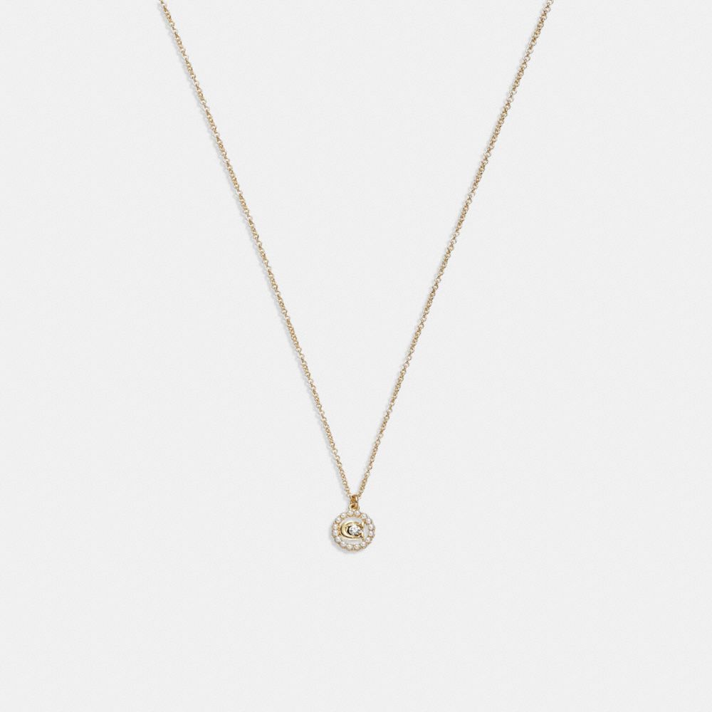 Coach Signature Crystal Pearl Pendant Necklace Gold